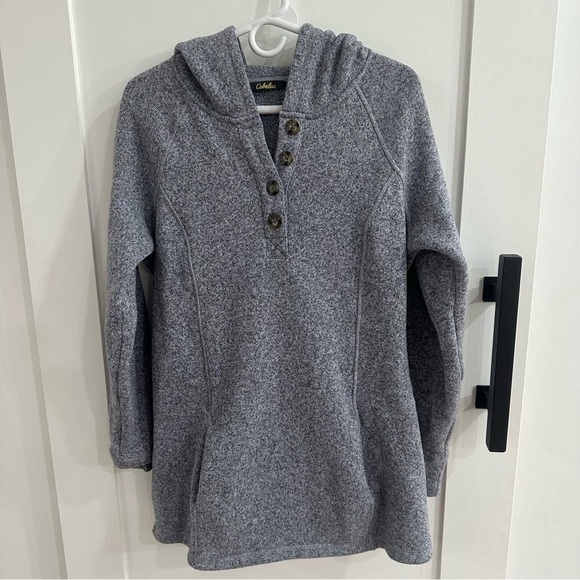Cabela's Tops - Cabela's Gray Heathered Button Neck Fleece Hoodie Pullover L
